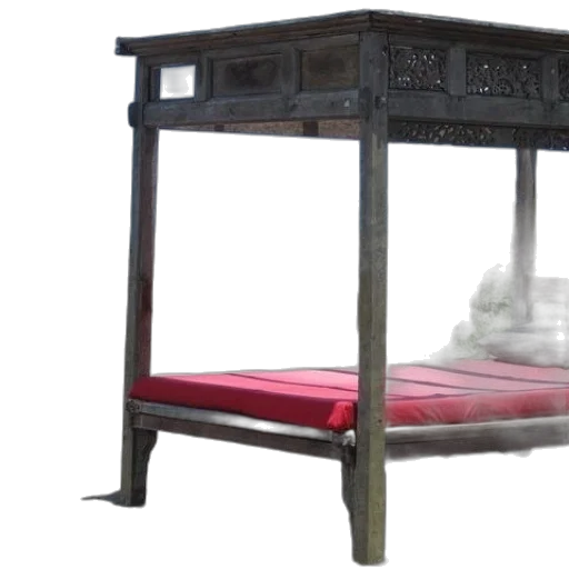furniture, 3d render, photorealistic, wooden, canopy, bed, red, cushion transparent PNG cut-out