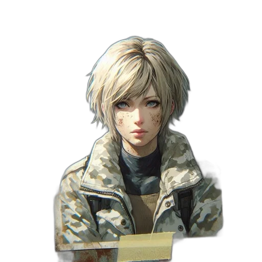 jacket, face, weapon, staff, concept art, photorealistic, pixel art, 3d render transparent PNG cut-out