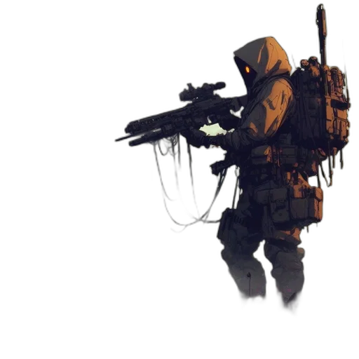weapon, jacket, robot, mask, concept art, cyberpunk, pixel art, fantasy art transparent PNG cut-out