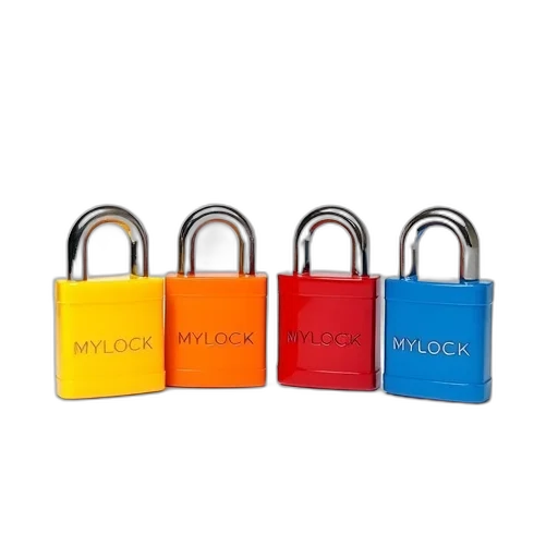 set, four, colorful, padlocks, word, mylock, engraved, them transparent PNG cut-out
