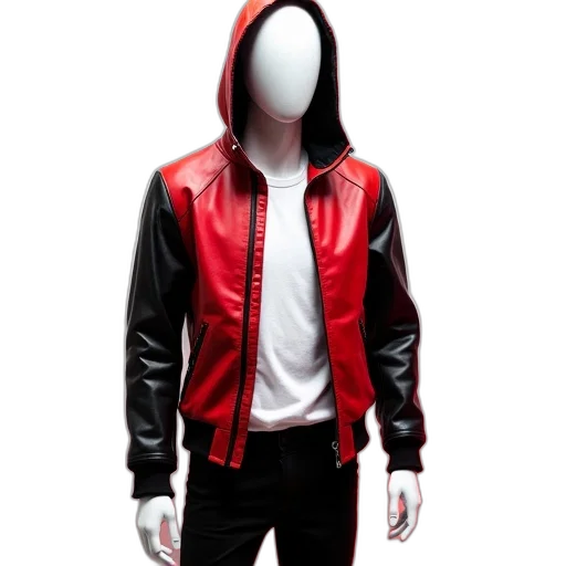 jacket, 3d render, concept art, photorealistic, cyberpunk, red, mannequin, displays transparent PNG cut-out