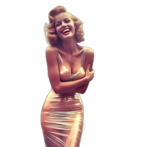 dress, photorealistic, woman, blonde, hair, shining, laughs, front transparent PNG cut-out