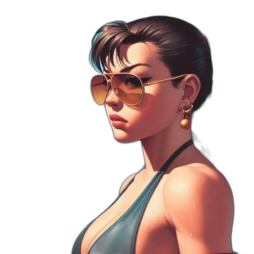 jacket, face, weapon, dress, cyberpunk, concept art, vaporwave, comic book art transparent PNG cut-out