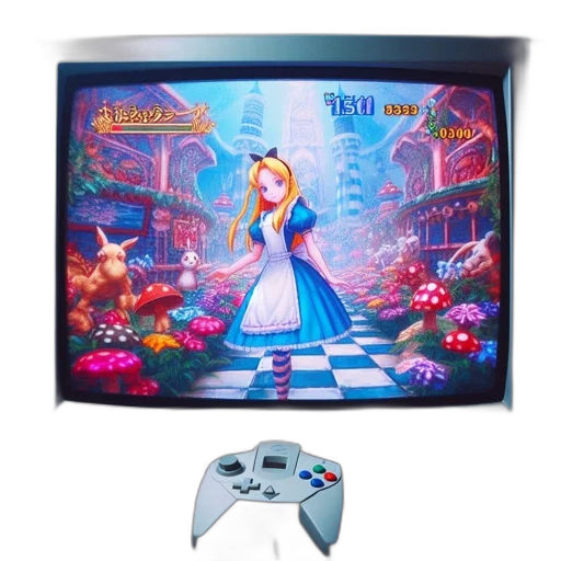 3d render, concept art, pixel art, vintage, dreamcast, television, displays, alice transparent PNG cut-out