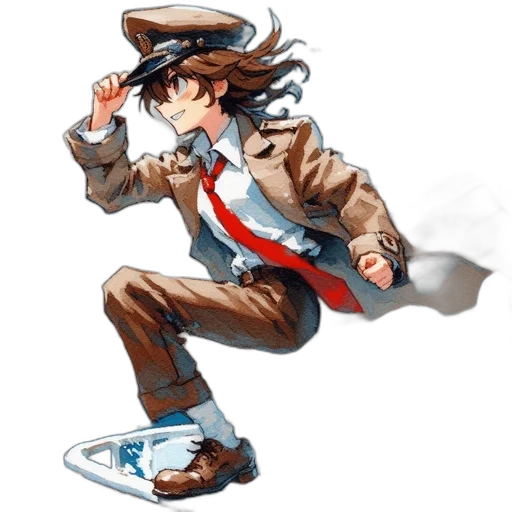 jacket, staff, hat, weapon, anime, concept art, pixel art, cartoon transparent PNG cut-out