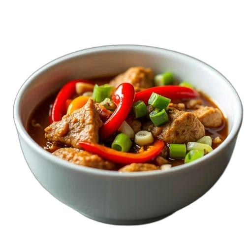 food, photorealistic, 3d render, bowl, stew, variety, vegetables, meat transparent PNG cut-out