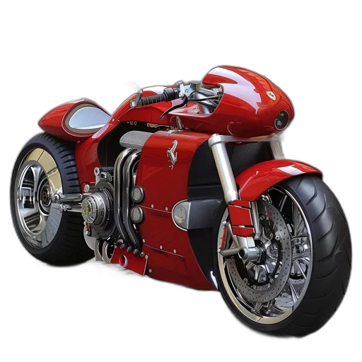 3d render, photorealistic, concept art, red, motorcycle, ferrari, logo, sits transparent PNG cut-out