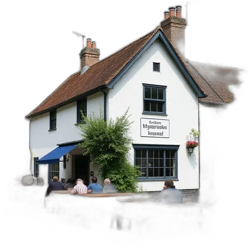building, photorealistic, quaint, village, scene, white, featuring, black transparent PNG cut-out