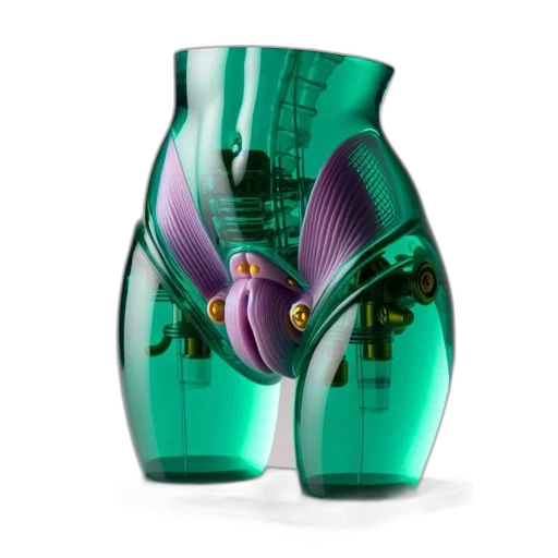 shoes, bottle, 3d render, photorealistic, concept art, transparent, teal-colored, art transparent PNG cut-out