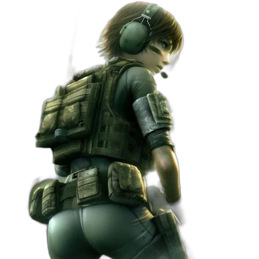 weapon, concept art, cyberpunk, 3d render, pixel art, green, woman, military transparent PNG cut-out