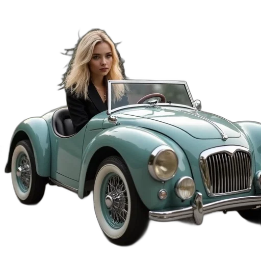 car, photorealistic, cartoon, concept art, 3d render, woman, sitting, small transparent PNG cut-out