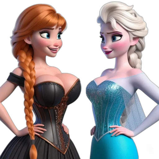dress, 3d render, concept art, cartoon, fantasy art, two, animated, female transparent PNG cut-out