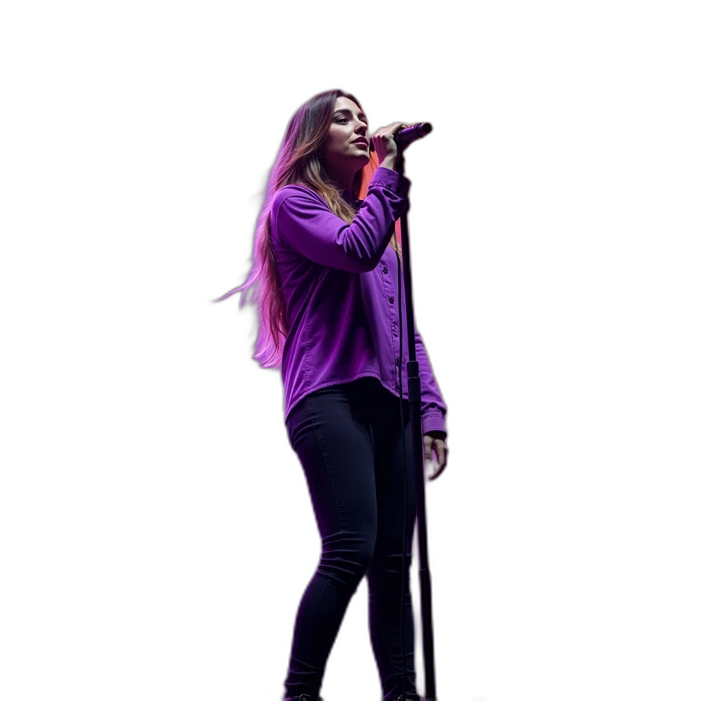 jacket, staff, dress, creature, neon lights, dark, female, singer transparent PNG cut-out