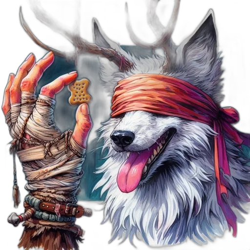animal, creature, staff, fantasy art, concept art, watercolor, photorealistic, white transparent PNG cut-out