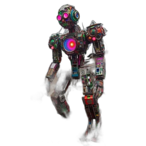 robot, weapon, staff, jacket, concept art, cyberpunk, 3d render, pixel art transparent PNG cut-out