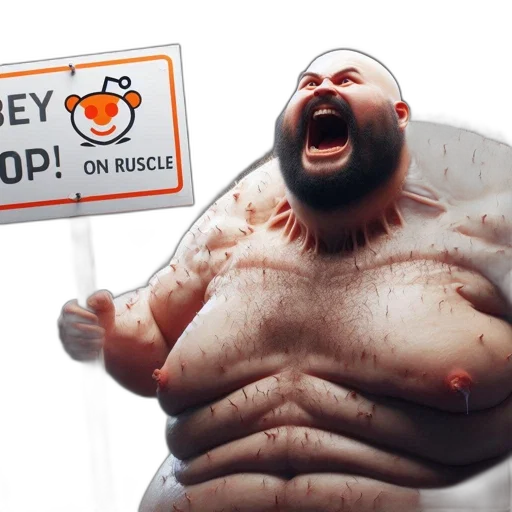 concept art, 3d render, towering, bald, bearded, man, screams, holding transparent PNG cut-out