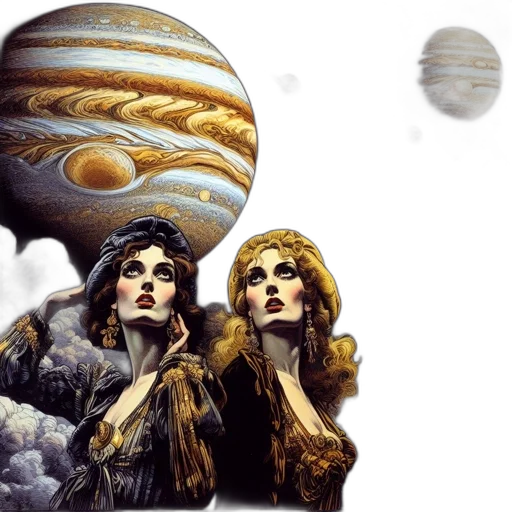 fantasy art, concept art, comic book art, photorealistic, outer space, earth tones, two, women transparent PNG cut-out