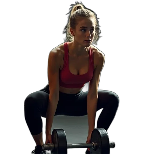 woman, squats, dumbbell, gym transparent PNG cut-out