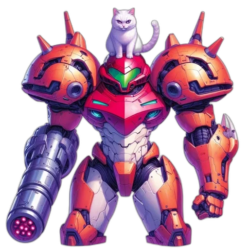 robot, animal, weapon, concept art, pixel art, 3d render, vaporwave, outer space transparent PNG cut-out