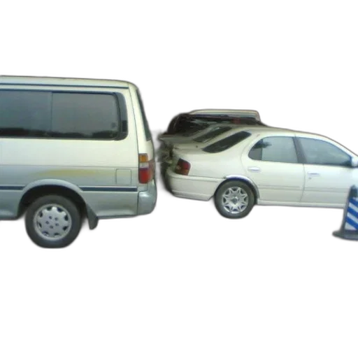 car, 3d render, photorealistic, white, van, parked, next, front transparent PNG cut-out