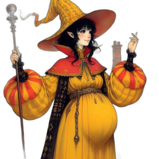 staff, hat, dress, concept art, fantasy art, pixel art, watercolor, animated transparent PNG cut-out