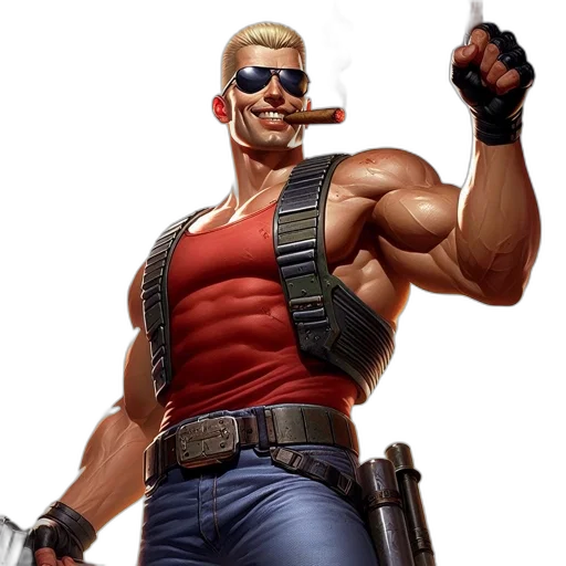 weapon, concept art, comic book art, 3d render, cyberpunk, muscular, man, wearing transparent PNG cut-out