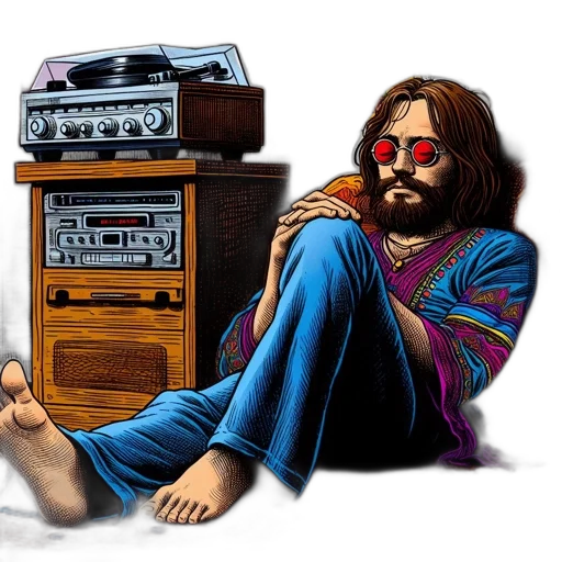 cartoon, man, sporting, long, hair, beard, lounges, couch transparent PNG cut-out