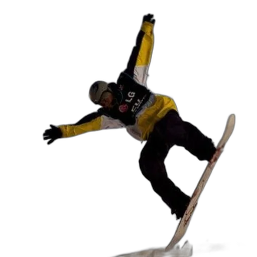 staff, 3d render, snowboarder, mid-air, wearing, yellow, black, jacket transparent PNG cut-out