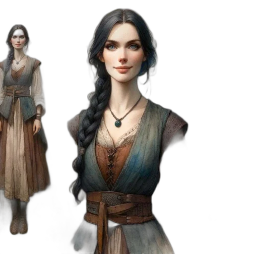 dress, concept art, fantasy art, 3d render, photorealistic, earth tones, dark, woman transparent PNG cut-out