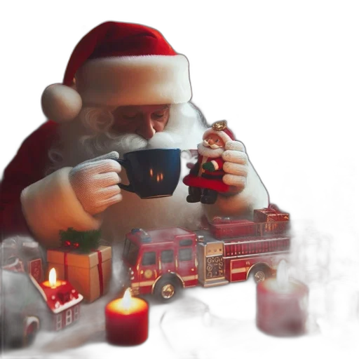 photorealistic, 3d render, concept art, santa, claus, relaxes, home, amid transparent PNG cut-out