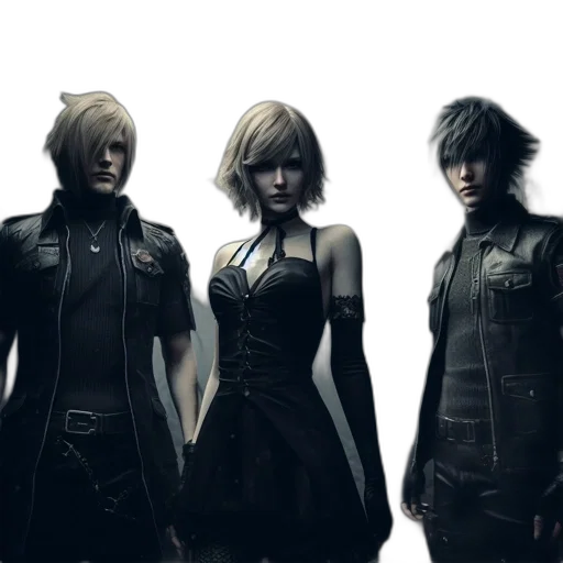 concept art, 3d render, fantasy art, dark, monochrome, three, people, stand transparent PNG cut-out