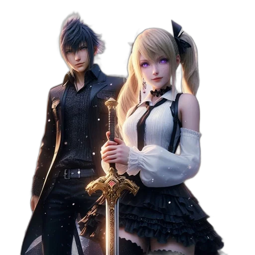 staff, sword, weapon, concept art, 3d render, fantasy art, anime, monochrome transparent PNG cut-out