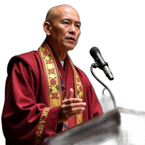 staff, person, shaved, head, wearing, maroon, gold, robe transparent PNG cut-out