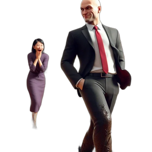 staff, concept art, 3d render, city street, man, suit, walks, through transparent PNG cut-out