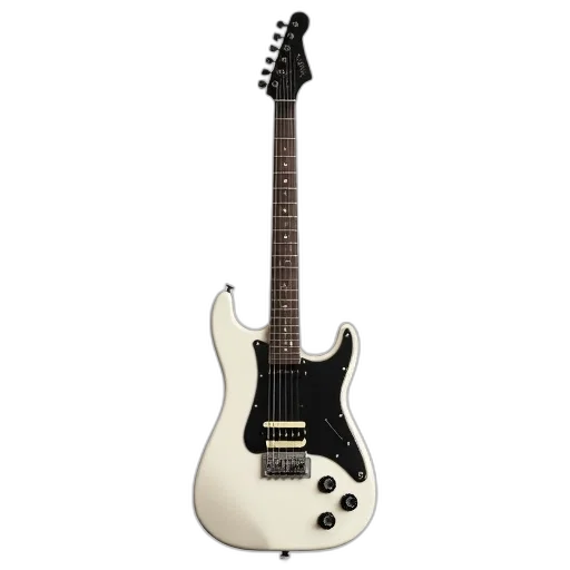 white, electric, guitar, black, pickguard, fretboard, displayed, against transparent PNG cut-out