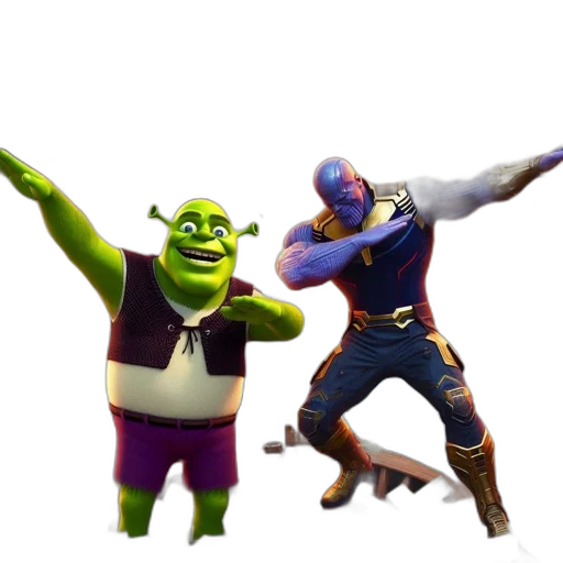 3d render, concept art, outer space, shrek, thanos, against, fiery, apocalyptic transparent PNG cut-out