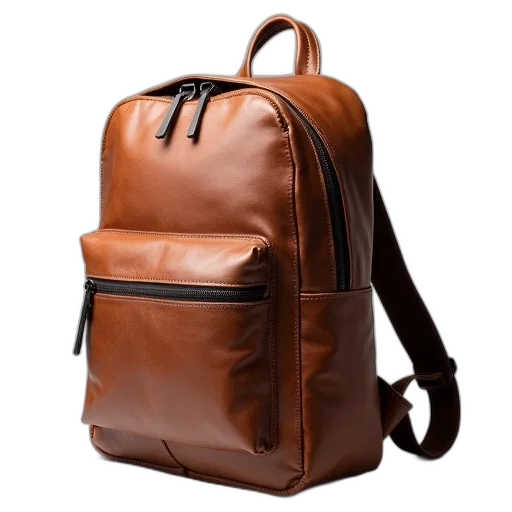 jacket, 3d render, photorealistic, earth tones, brown, leather, backpack, front transparent PNG cut-out