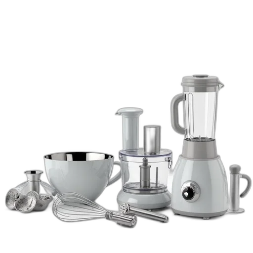 3d render, collection, kitchen, appliances, utensils, neatly, arranged, white transparent PNG cut-out