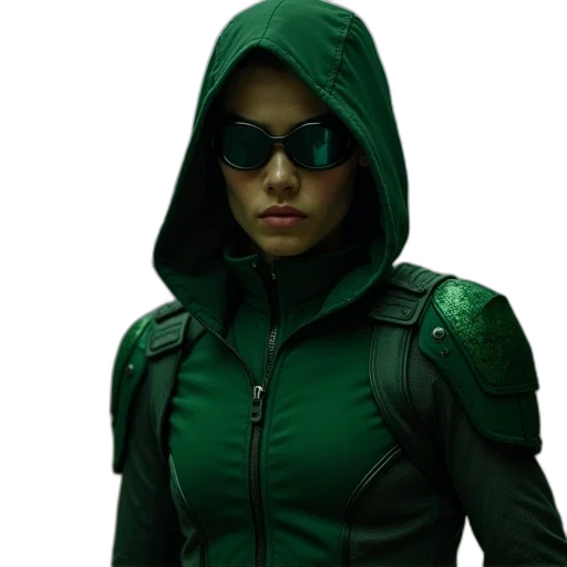 jacket, concept art, comic book art, 3d render, green, arrow transparent PNG cut-out