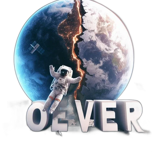 3d render, concept art, outer space, astronaut, floats, near, split, earth transparent PNG cut-out