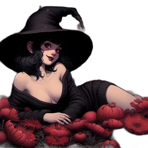 hat, dress, flower, fantasy art, pixel art, photorealistic, concept art, red transparent PNG cut-out