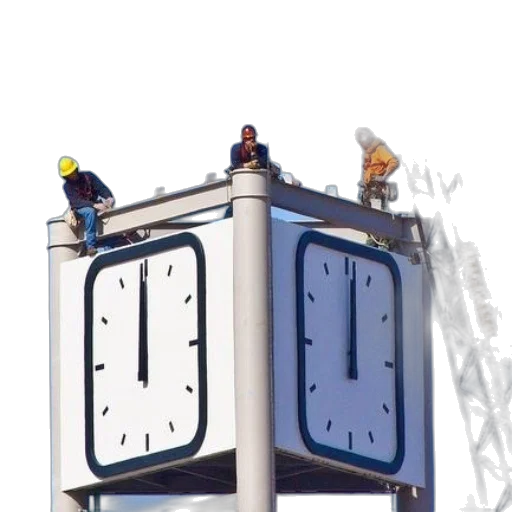 building, two, men, hard, hats, working, clock, tower transparent PNG cut-out
