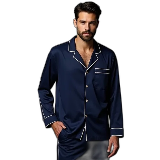 jacket, men, pyjama, lounge, set, navy transparent PNG cut-out
