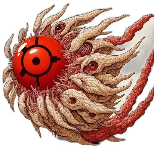 creature, dragon, hair, mask, concept art, 3d render, fantasy art, red transparent PNG cut-out