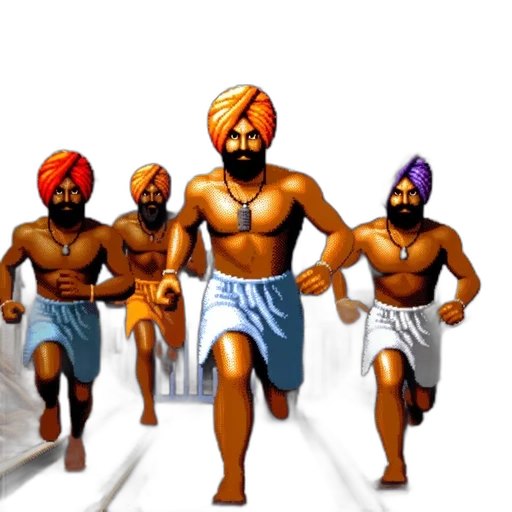 pixel art, concept art, comic book art, oil painting, four, athletes, traditional, indian transparent PNG cut-out