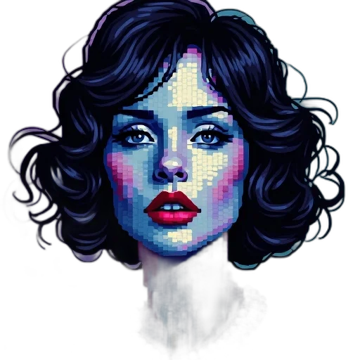 face, robot, jewelry, dress, pixel art, photorealistic, comic book art, fantasy art transparent PNG cut-out