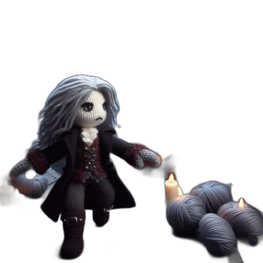 concept art, 3d render, fantasy art, fire, doll, silvery, long, hair transparent PNG cut-out