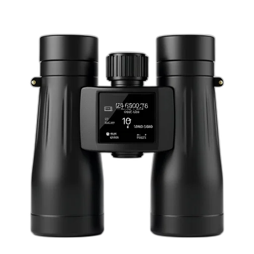 black, compact, modern, digital, binocular, sleek, design, featuring transparent PNG cut-out