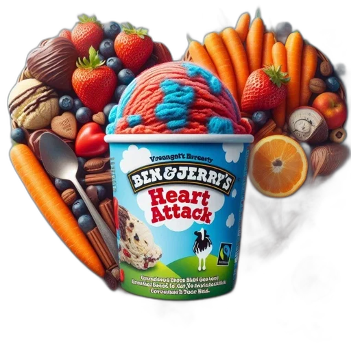 food, 3d render, colorful, ben, jerry, heart, attack, ice transparent PNG cut-out