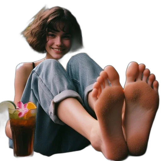 shoes, food, photorealistic, vaporwave, young, woman, relaxes, hammock transparent PNG cut-out